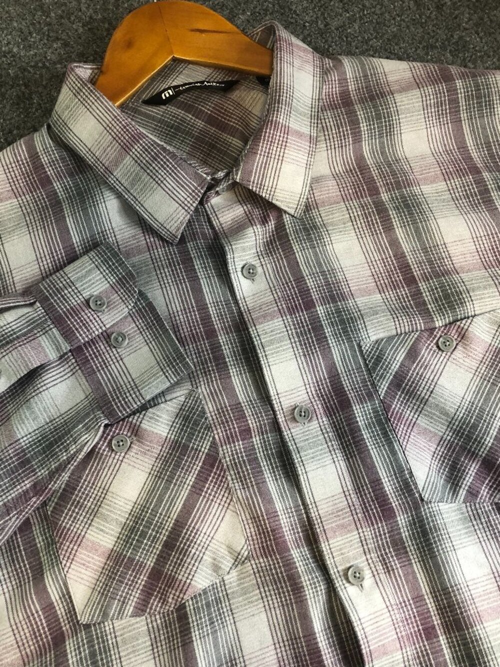 Travis Mathew Shirt Mens 2XL Gray Purple Golf Long Sleeve Button Performance